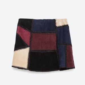 Zara Leather Patchwork Mini Skirt